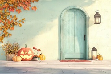 Obraz premium Rustic Halloween decor, boho style, warm autumn colors, 3D illustration