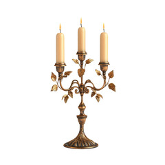 Antique Bronze Candelabra with Three Burning Candles