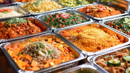 Fototapeta premium Potluck Dinner: Host a potluck dinner where guests bring their favorite dishes to share. Enjoy a delightful variety of foods and great company with friends. 