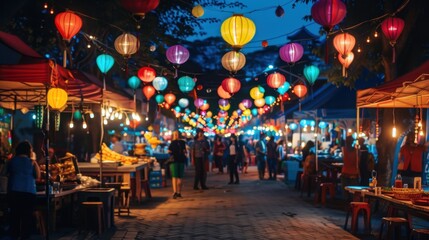 Fototapeta premium Attend a Local Festival: Explore local evening festivals featuring live music, food vendors, and diverse entertainment options for a vibrant and enjoyable experience. 