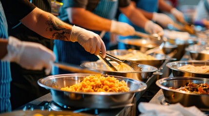 Fototapeta premium Volunteer Work: Find evening opportunities to volunteer, such as helping at a soup kitchen or participating in local events, to contribute meaningfully to your community. 