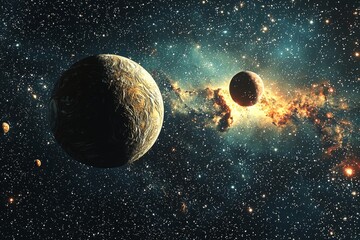 Space cosmic illustration with planets scene created with Generative AI