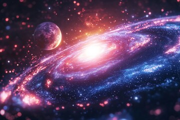 Obraz premium Space cosmic illustration with planets scene created with Generative AI