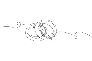 Obraz premium Wedding rings concept continuous line art drawing. Rings linear in doodle style