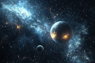 Space cosmic illustration with planets scene created with Generative AI
