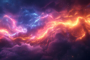 Obraz premium A vibrant cloud illuminated with bright colors, featuring striking bolts of lightning emerging from its base. 