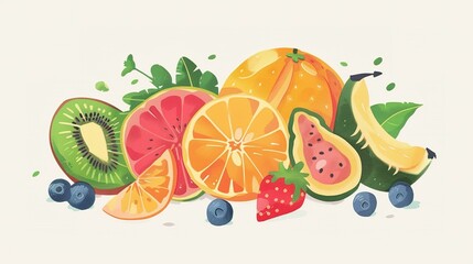 A Colorful Arrangement of Fresh Fruit Slices and a Banana