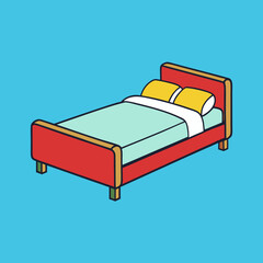 Bed with pillows cartoon isolated on white, bed with pillows vector illustration, bed vector art, bed silhouette, furniture icon, beds line art, eps