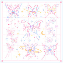 Set of Aesthetic Butterfly Artline