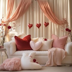 "An engaging Valentine's Day scene featuring a romantic and heartfelt backdrop with soft, warm colors and subtle touches of love-themed decorations, perfect for celebrating affection and connection 