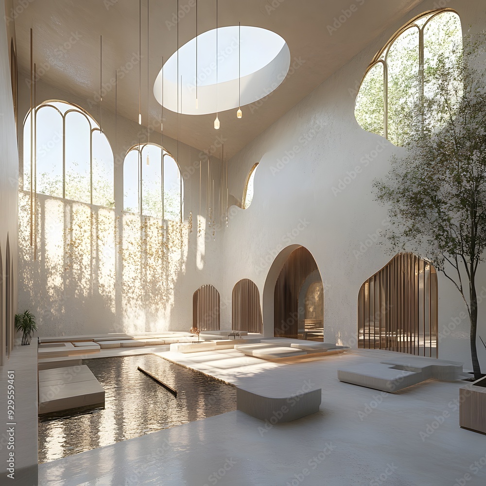 Poster 52. a 3d visualization of a modern interfaith space with inclusive and harmonious design