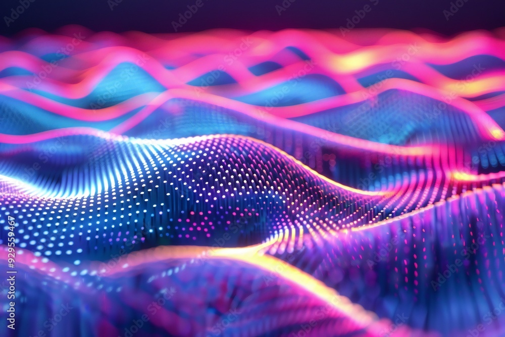 Poster abstract 3d neon waveforms with vibrant colors and dynamic movement , created ai