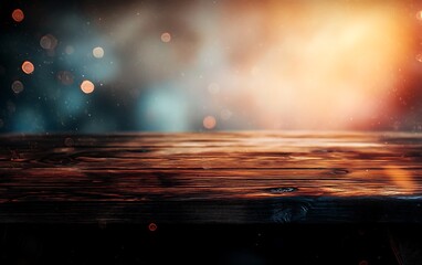 Wooden Table with Dark Stain Against Soft Abstract Background