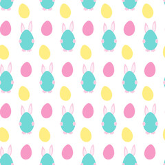 Easter eggs hides bunny Seamless pattern. Colorful Festive Decorative Isolated Background texture