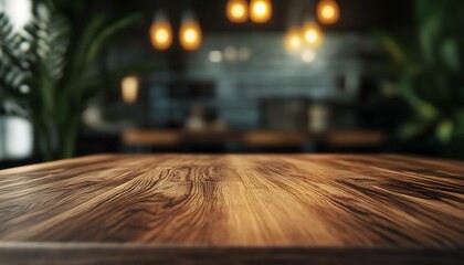 Wooden Table with Polished Surface in Modern Space with Cinematic Lighting