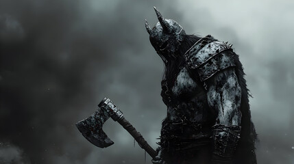 The Blood-Stained Warrior: A Dark Fantasy Illustration of a Viking Berserker with Axe and Horns