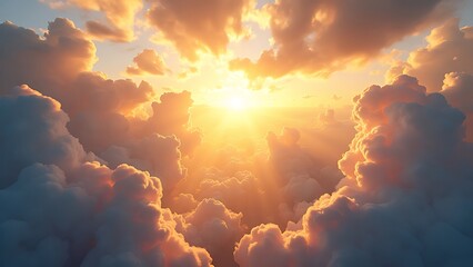 Fototapeta premium Majestic sky with divine light shining through the clouds, symbolizing faith and spirituality