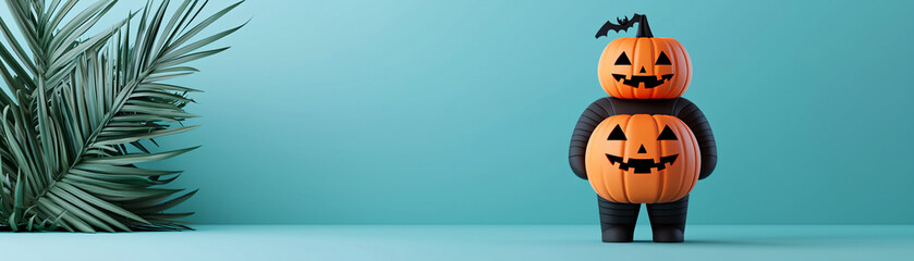 Enigmatic Pharaoh with Halloween Pumpkin in Mystical Egyptian Setting - 3D Illustration with Copy Space for Text