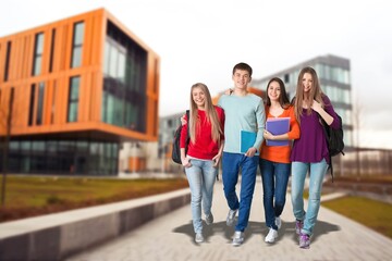 Obraz premium Multinational student team walking together
