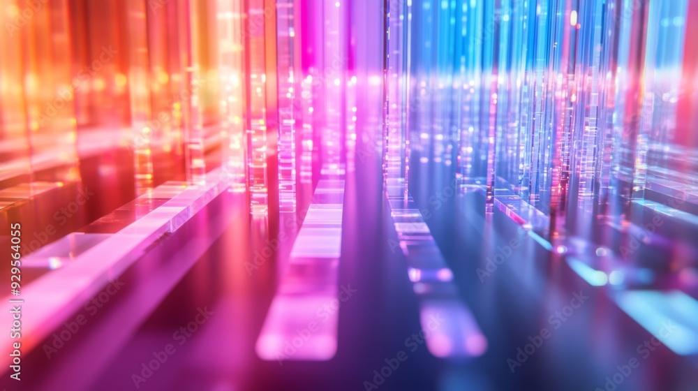 Fototapete A detailed view of a modern light installation with changing colors, creating a mesmerizing visual effect and dynamic light patterns.