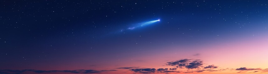Fototapeta premium Starry sky and comet background, pink and blue gradient sky