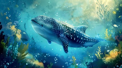 Naklejka premium Art illustration fish swimming gracefully in the deep blue ocean