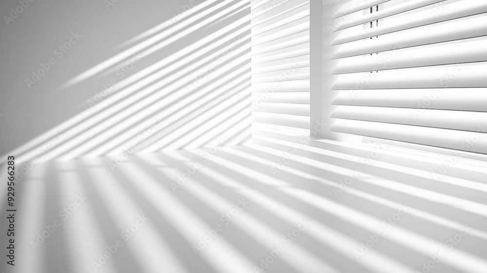Poster light and shadow play on a minimalist surface from window blinds.