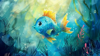Obraz premium Art illustration fish swimming gracefully in the deep blue ocean