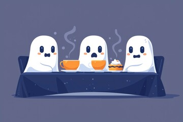 Obraz premium Cute Ghosts Having Tea and Cake