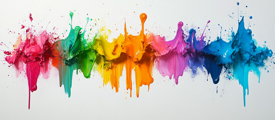 Fototapeta premium Colorful paint exploding and dripping on a white background