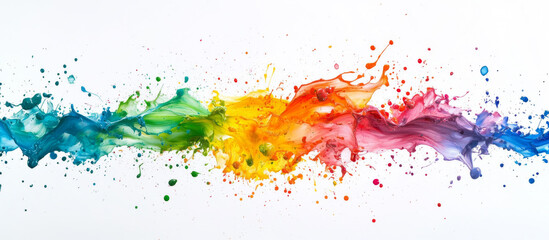 Obraz premium Rainbow colored paint splashing and making a mess on white background