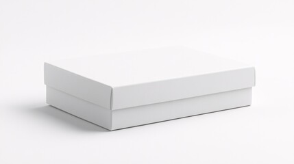 A minimalist product package with a clean, modern design. The package is a simple, rectangular box made of matte white cardboard. The white label is seamlessly integrated into the design, with only a