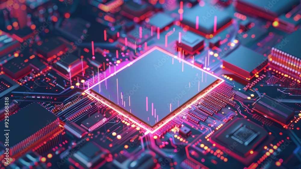 Poster abstract representation of a cpu with glowing wires