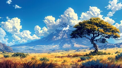 Obraz premium Art illustration Mountain in savanna