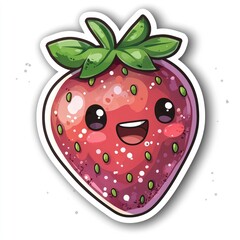 Obraz premium Cute Cartoon Strawberry with Big Eyes and Smiling Face