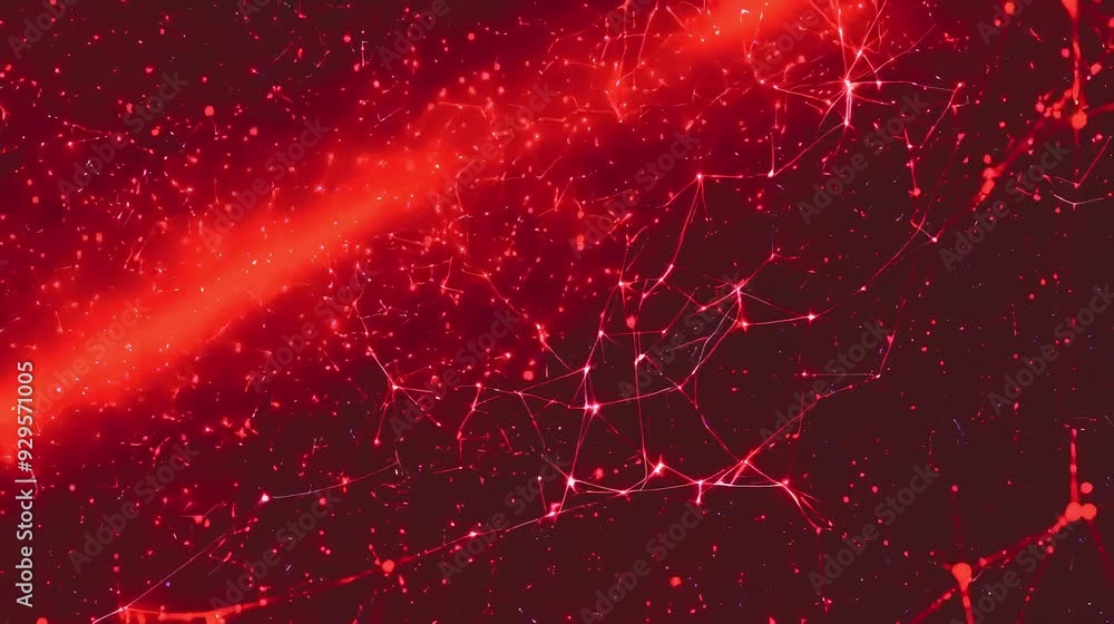 Wall mural abstract red network design with glowing lines and dots, conveying technology and connectivity.