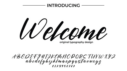 Welcome Font Stylish brush painted an uppercase vector letters, alphabet, typeface
