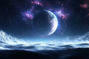 Obraz premium Space cosmic illustration with planets scene created with Generative AI