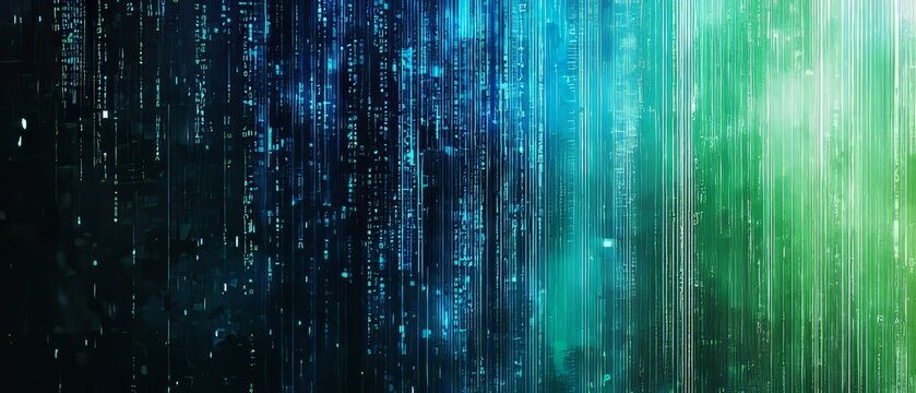 Digital data streams with alternating shades of blue and green, background, Generative AI