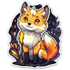 Obraz premium Cute Cartoon Fox in a Magical Forest