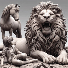 child and white lion