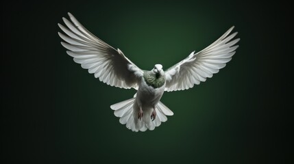 Obraz premium Black-and-white photograph showing a dove in motion, set against a green background