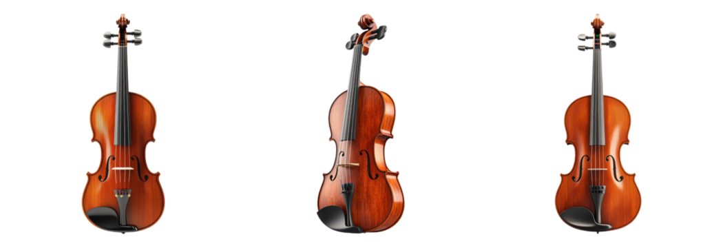 Set of four violins isolated on transparent background