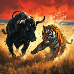 Bull vs lion © Inoe