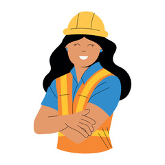 Smiling construction worker in safety gear and hardhat Vector