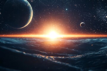 Obraz premium Space cosmic illustration with planets scene created with Generative AI