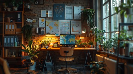 Creative workspace with SEO graphs and charts, focusing on content creation 