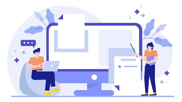 Modern workspace with digital learning and collaboration illustration business animated video