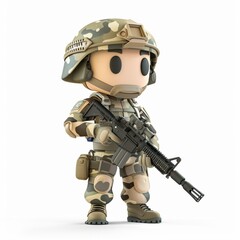 Fototapeta premium Cartoon Soldier Holding a Rifle.
