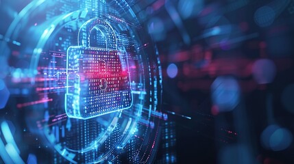 Fototapeta premium Digital Security with a Holographic Padlock Icon